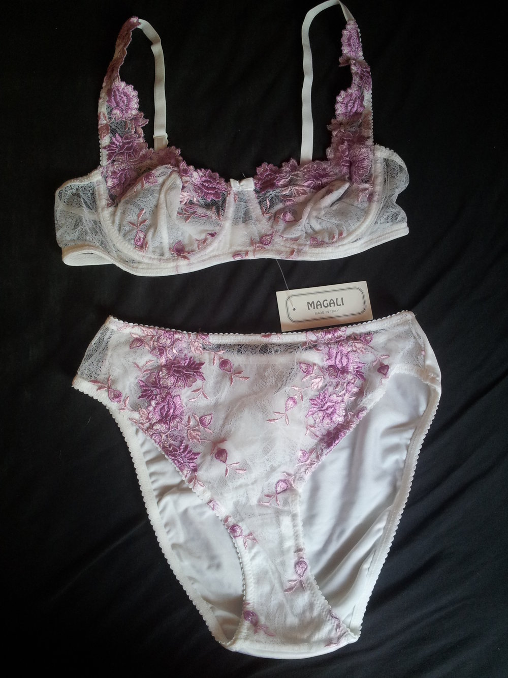Magali, lila weiß durchsichtiig, slip 38 BH 75A