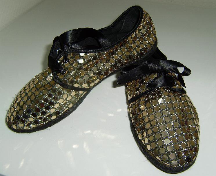 Schwarze Espadrilles zum Schnüren mit Pailletten in Gold Gr. 39