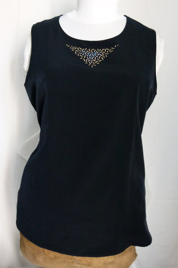 Sommer Top Tunika, nachtblau indigo gold, mit Strass-Applikation, Boho Mori Festival Goa