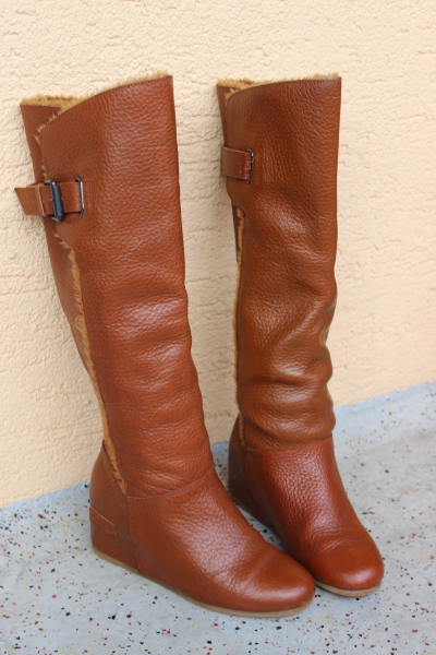 BRONX Wedges Stiefel Echt-Leder Keilabsatz cognac