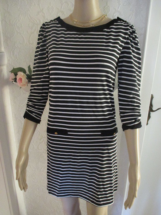 NEU Marine Sailor Maritim Streifen Strech Feinstrick Kleid 