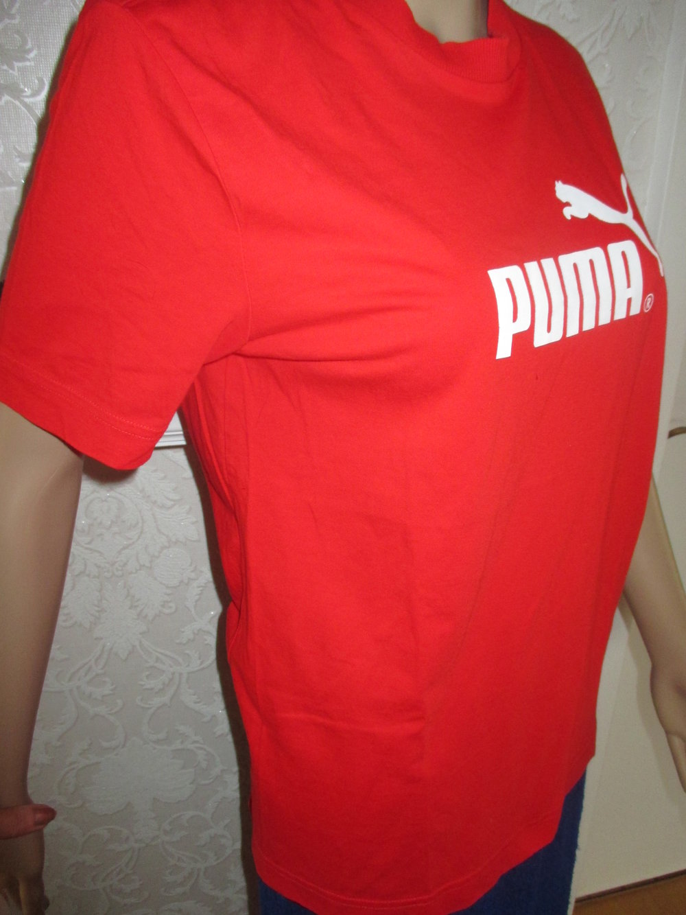 NEU * Herren oder Damen * Unisex * Basic * Freizeit * Sport * Kurzarm * Print * T- Shirt ''PUMA'' Gr. 44- 46, 48/ S- M * rot * weiß *