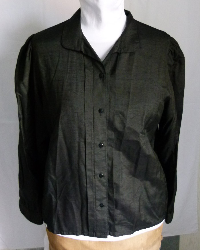 Vintage Bluse mit Biesen, schwarz, Gothic Edel Mori 70s Boho  Festlich