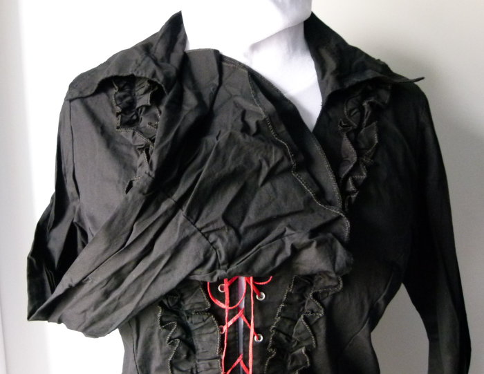 Rüschen Bluse, schwarz rot, geschnürt, Piraten Gothic Larp Cosplay Festival 