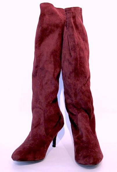 Sexy High Heels Stiefel mit weichem Stretchschaft in Textil, rotbraun, Gr. 41 gebraucht