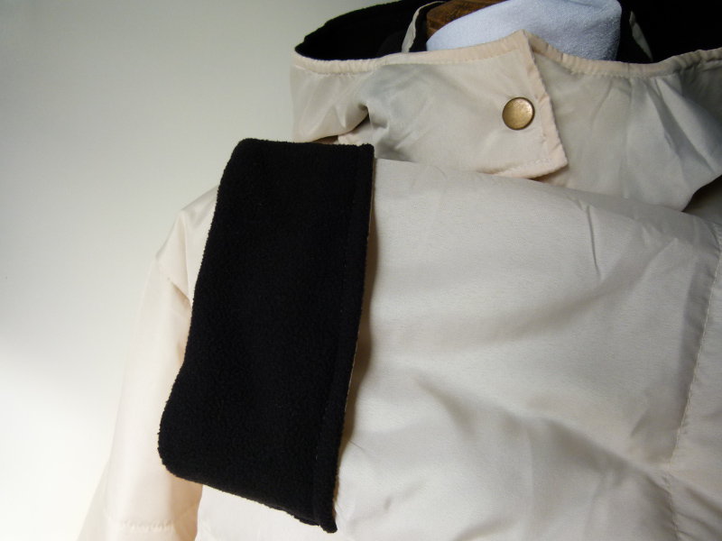 Lange Steppjacke Anorak, creme weiß, mit Kapuze, Boho Mori Lagenlook Übergangszeit Winter