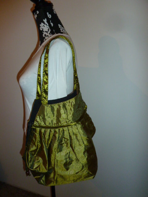 Tasche Beutel / Thailand / grün / auffällig / Glitzer / Stoff