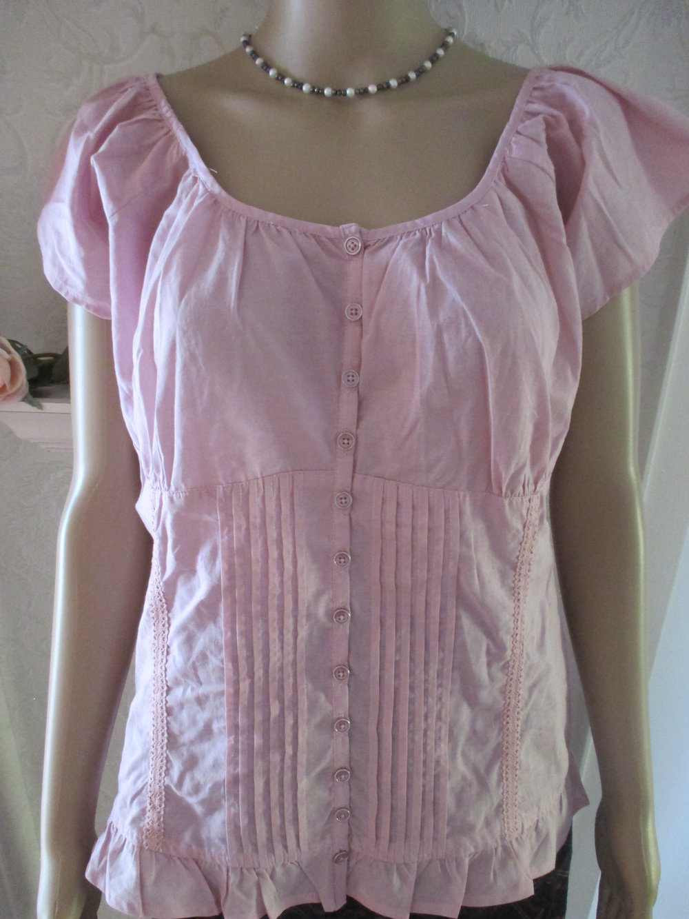 NEU * Carmen * Off Shoulder * Baumwolle Spitzen * Rüschen Romantik * DESIGNER * Bluse Gr. 40- 42/ M, alt- rosé rosequarz * pastell *