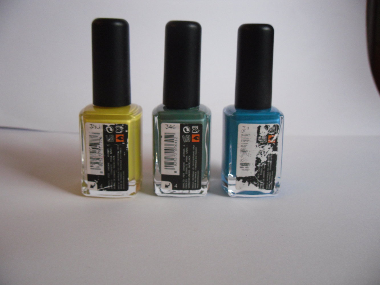 3 Nagellacke von Kiko gelb, graugrün, blau
