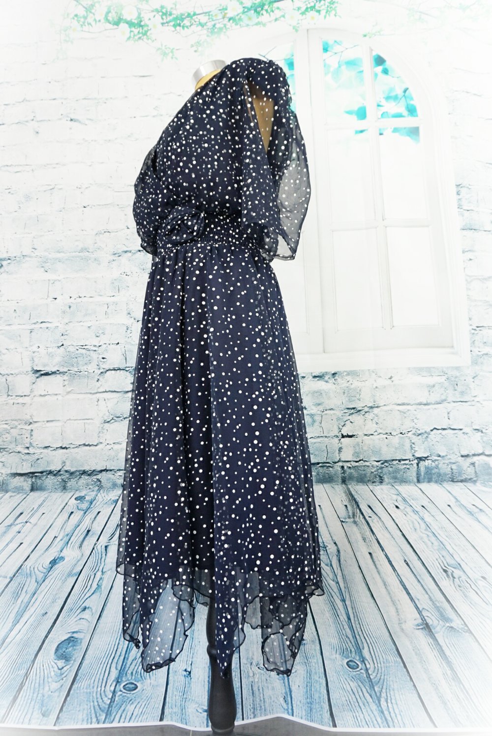 Rokabilly  Punkte  Kleid Dunkelblau  blau schwarz 