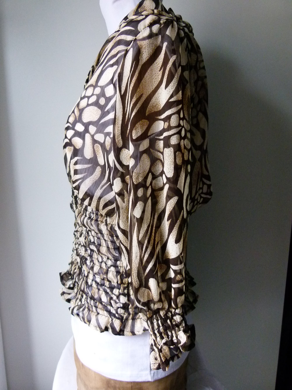 Chiffon Bluse Tunika im Leo-Look, Animalprint, braun nude, Boho Mori Goa Festival Sommer Strand Lagenlook