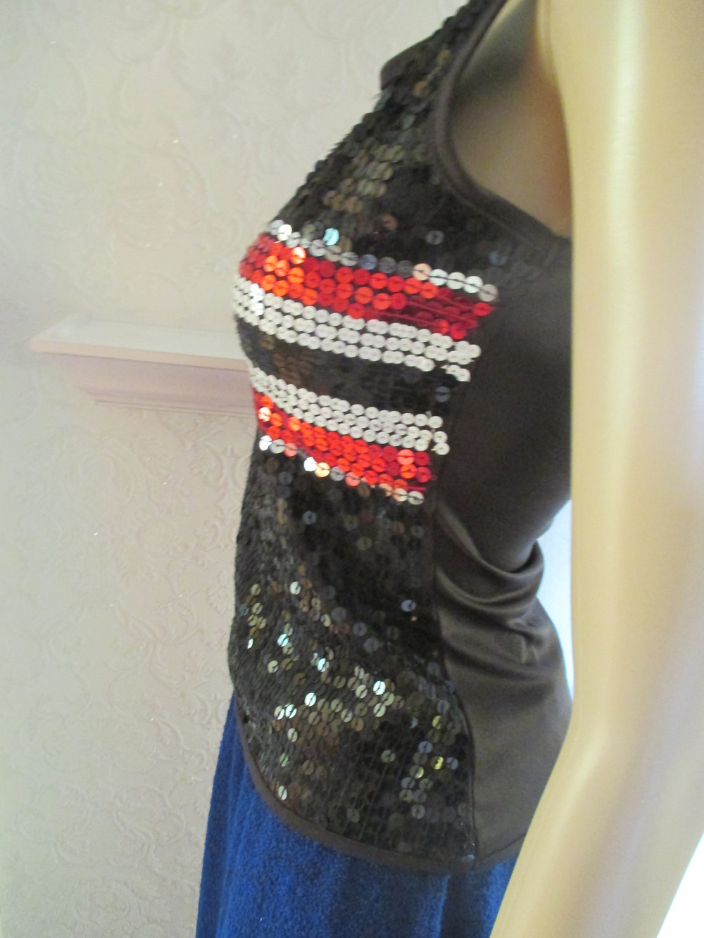   Abend Ausgeh Cocktail Disco- Party Glitzer Pailetten Tank- Träger Top T- Shirt 