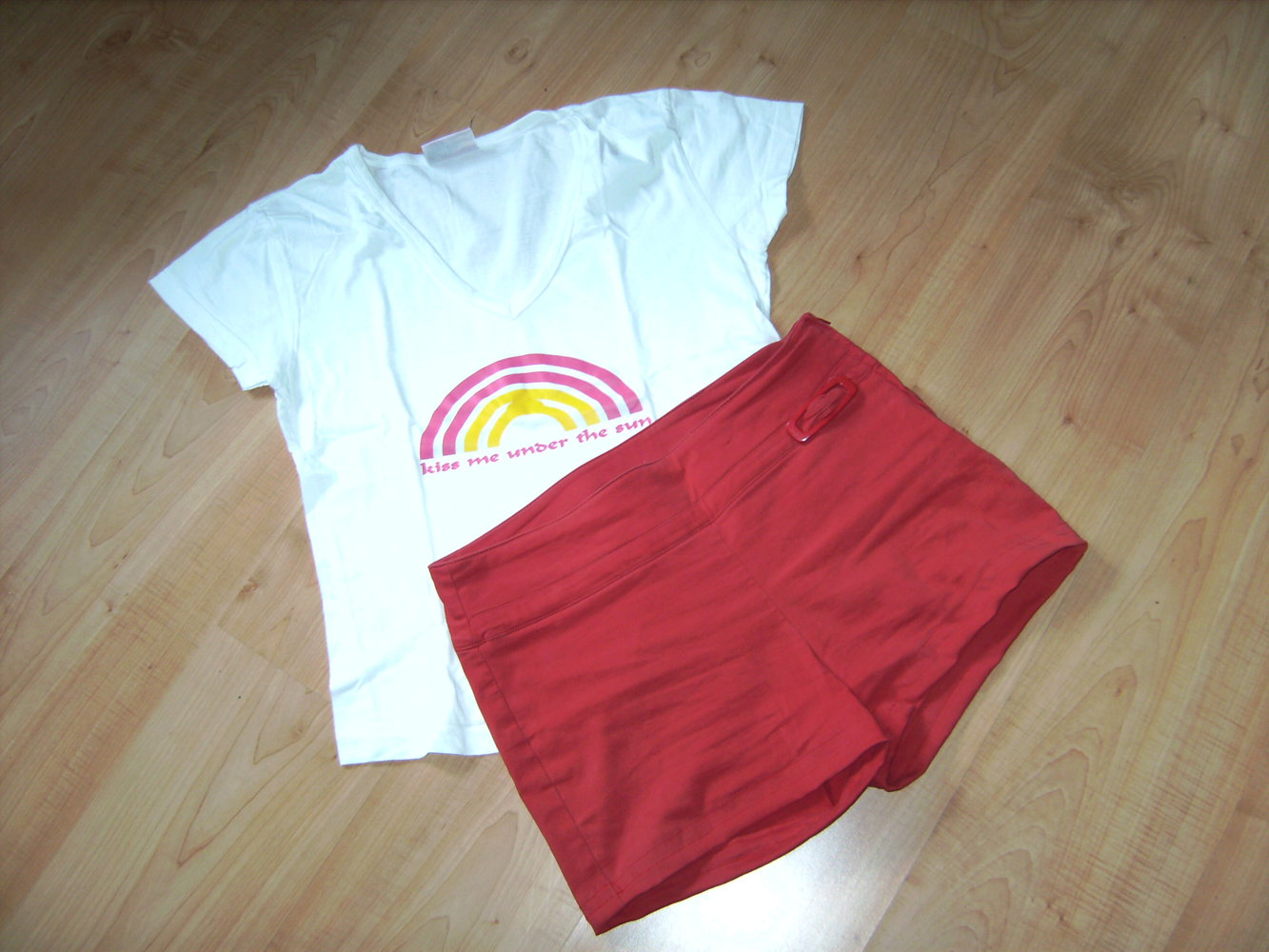 Shirt weiss mit Printdruck Gr. M, Kurzarm Sommershirt, Regenbogen, Rainbow 