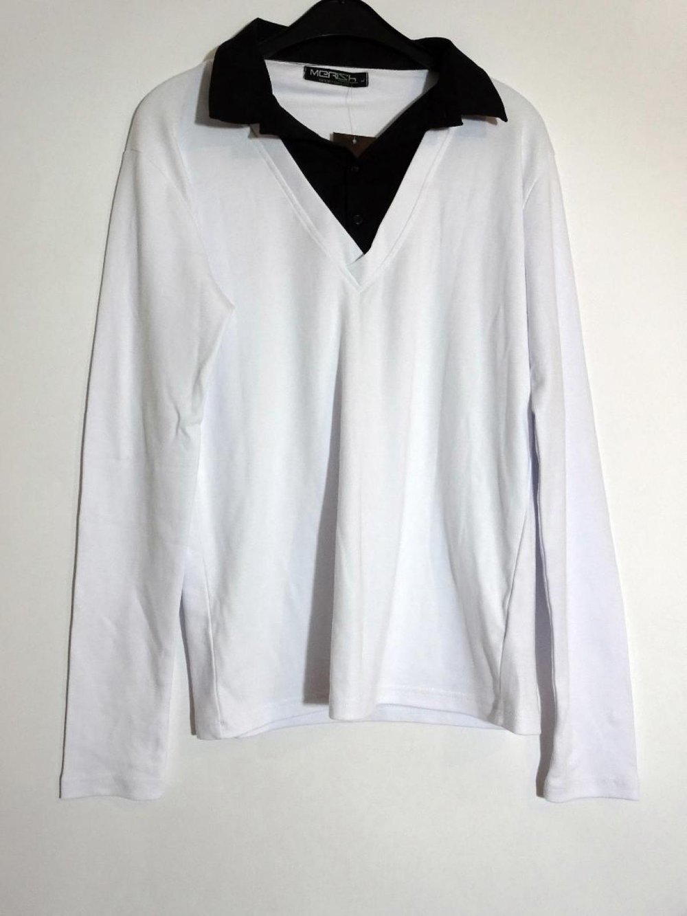 Neu Herrenpullover weiß mit schwarzem Kragen Gr. L Neu mit Etikett