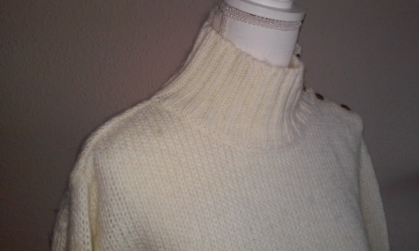 Rollkragenpullover Pullover Rolli Pulli mit großen Bündchen  mit Wolle/Alpaka in wollweiß