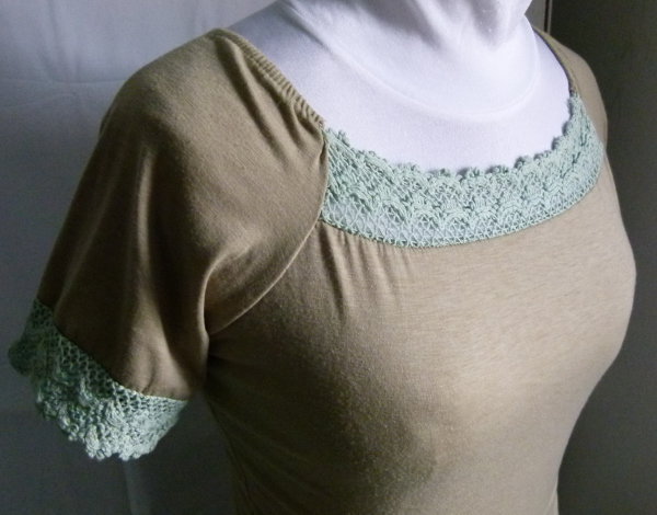 Shirt mit Häkelborte, oliv khaki pastellgrün, Boho Mori Lagenlook Goa Festival 