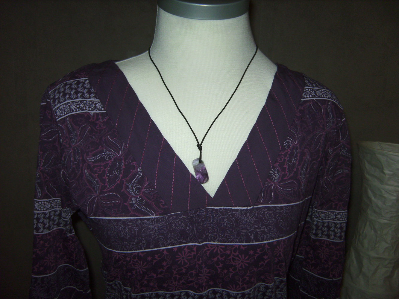 Folklore Tunika,Gr. 38, Paisley Print, Shirt Halbarm, Blusentop Fliederfarben , Baumwolle V-Ausschnitt, Flechtgürtel Lavendel Fliederfarben