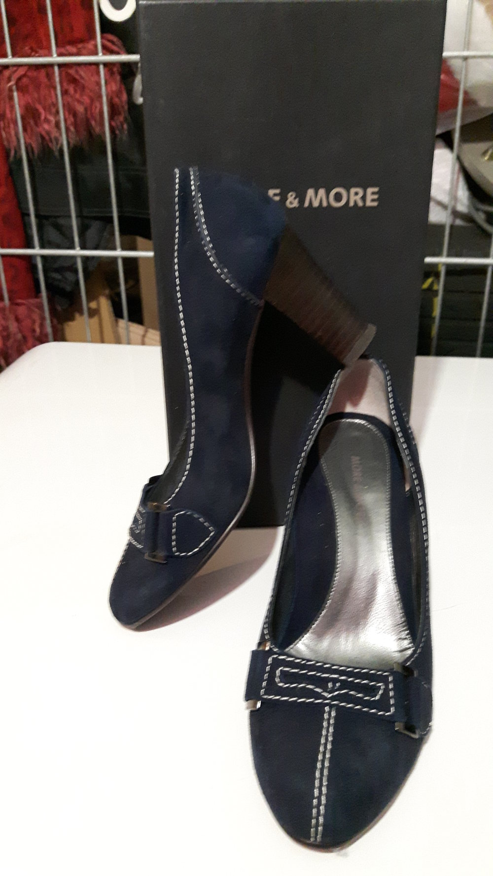 More & More Echt Leder Wildleder Pumps in Dunkelblau 