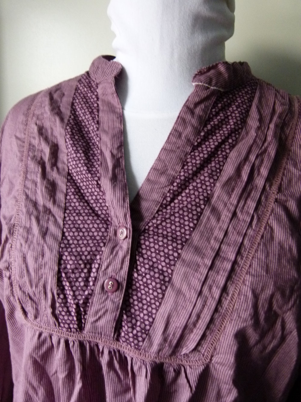 Long Bluse Tunika, violett pflaume gestreift & gemustert, Landleben Mori Lagenlook Festival Boho