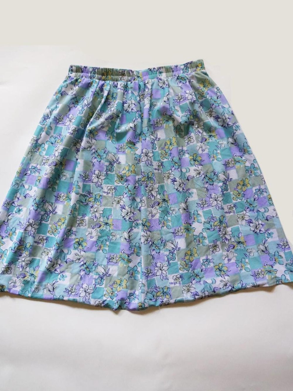 Geblümter Rock Blau Bunt Vintage Kurzgröße 22 Gr. 44 Gr. 42 Gr. M Gr. L