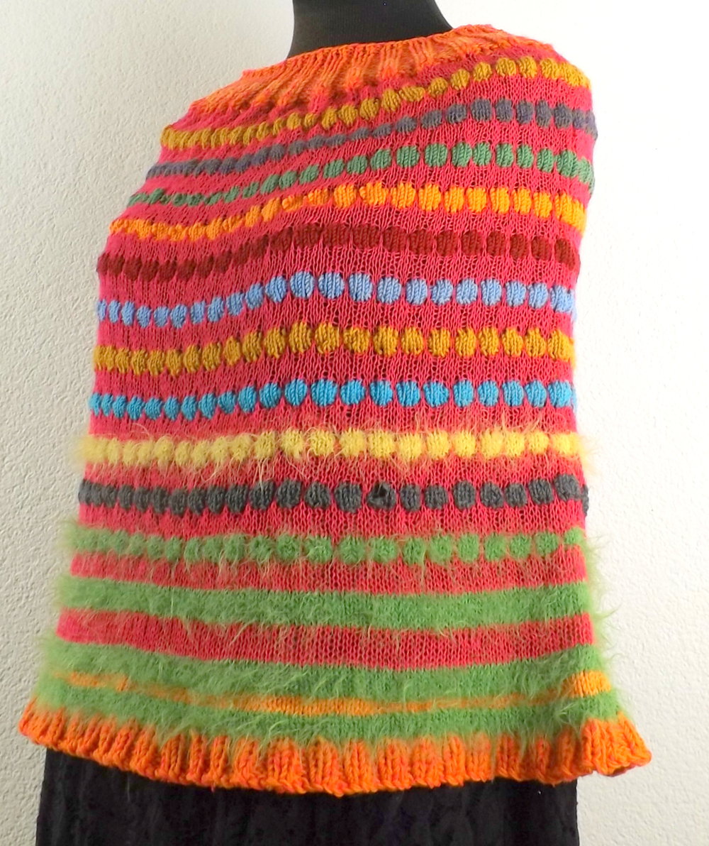 Poncho - Capelet - gestrickt - bunt