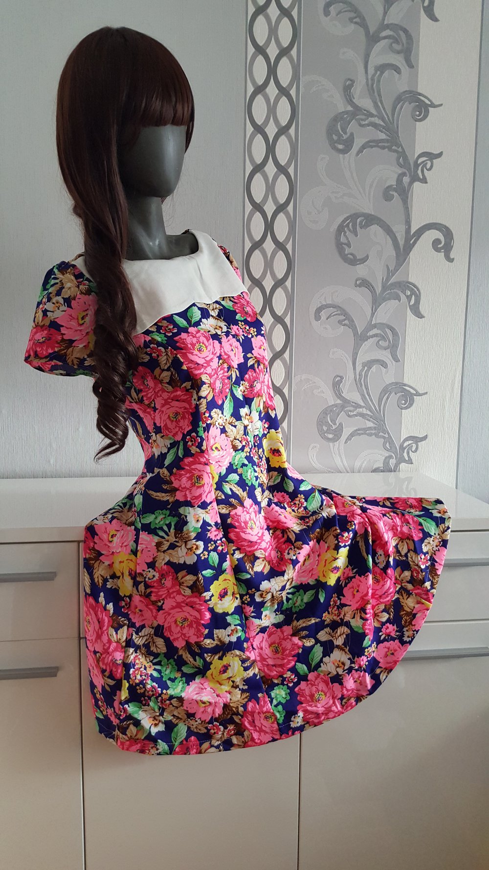 Blumen Kleid XL 40 42 dehnbar Pink Bunt Neu