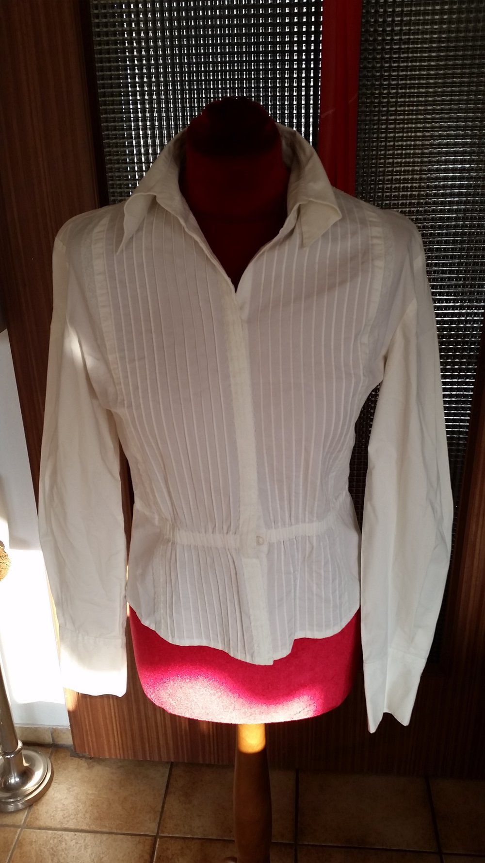 Bluse, Apriori, tailliert, cremefarben, Größe 36, mit Biesen
