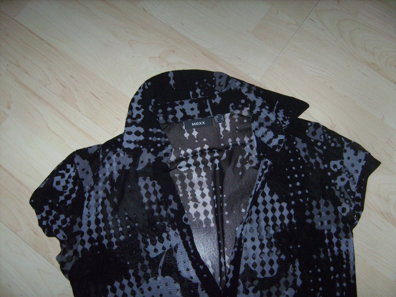 Tunika Mexx, Bluse, Hemdbluse, Gr. 38, Tunika Stretch  Oberteil Transparent  Shades of grey Shirt, InPrint Retro Mustermixprint