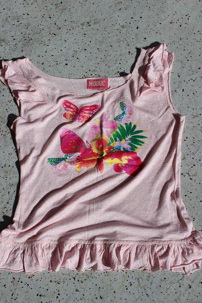 MOGUL tropical Butterfly Volant-Top Aufdruck rosa pink