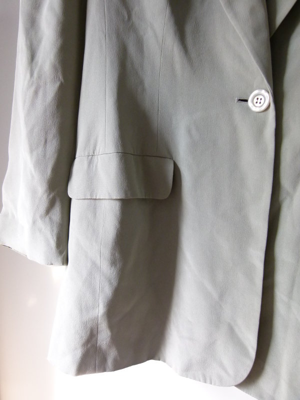 Seiden Kostüm, Kombination Hose & Blazer, hellgrau, Boho Landhaus Büro Business Klassisch Festlich Retro Vintage