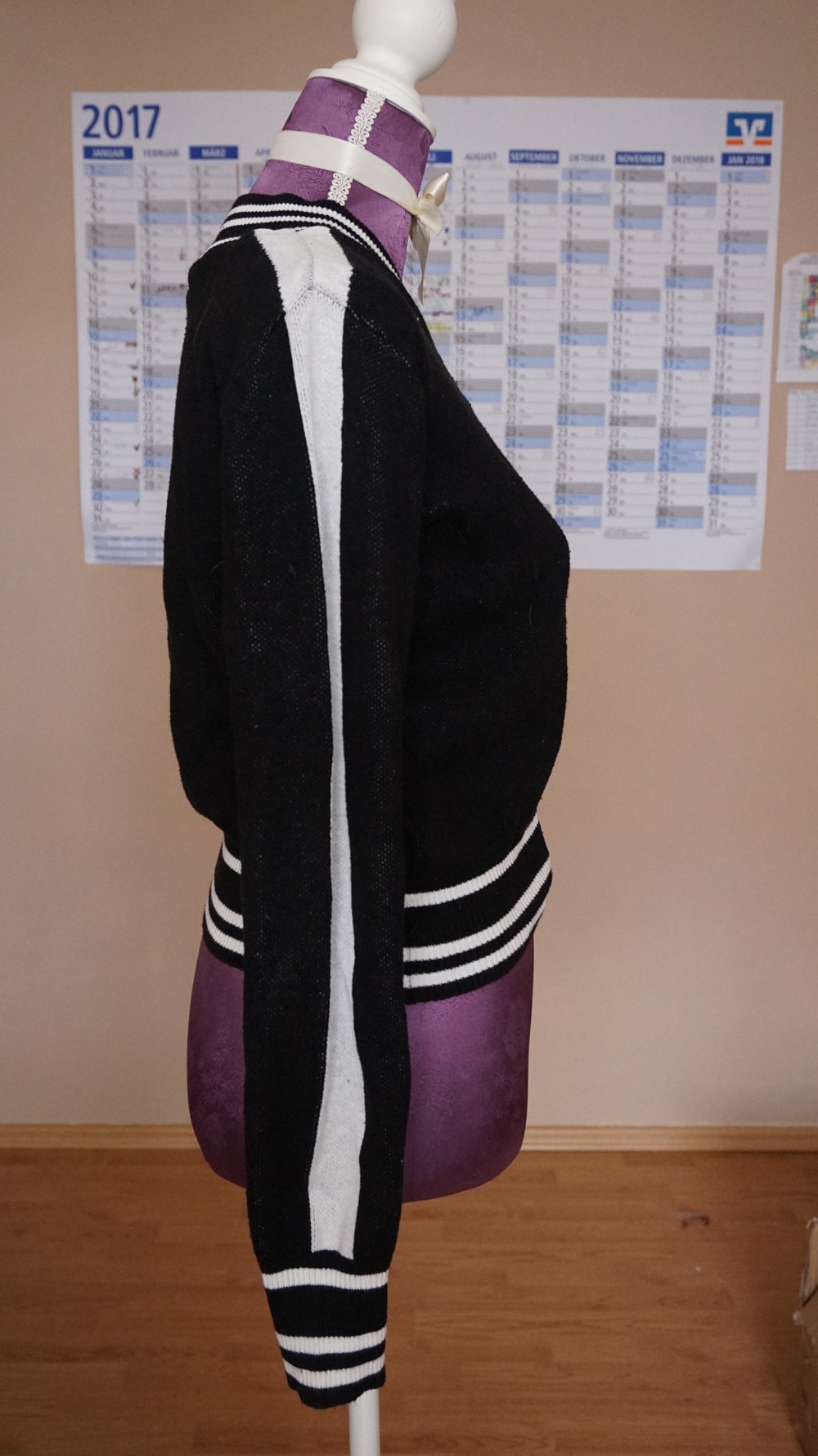 Bomberjacke Strick Sportlich Gr. 34 schwarz weiß 