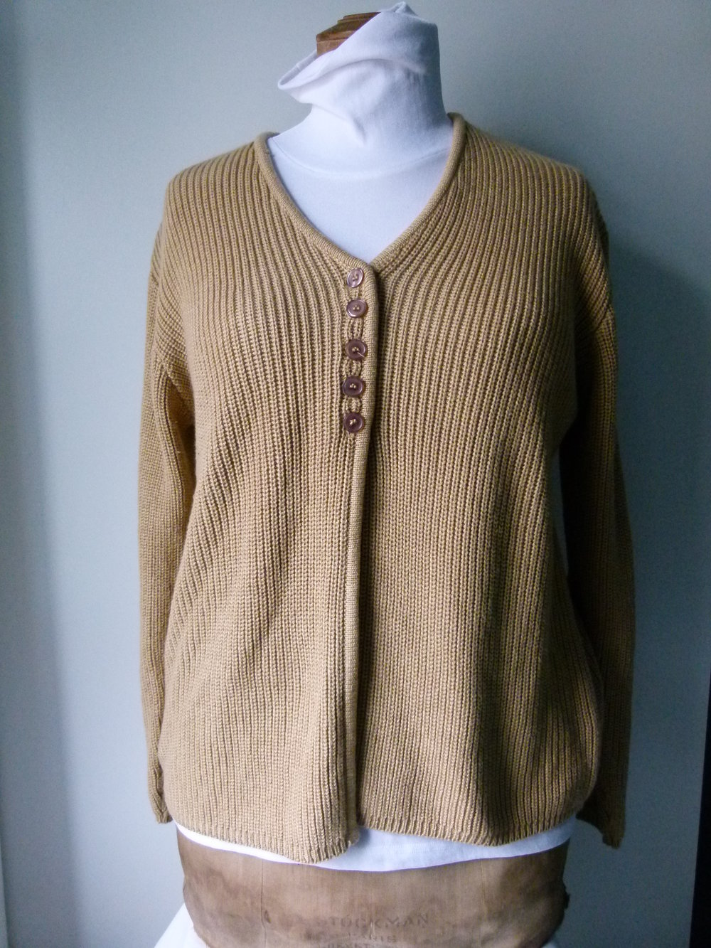 Strickjacke Cardigan, sandfarben hellbraun, Boho Mori Lagenlook Herbst Goa