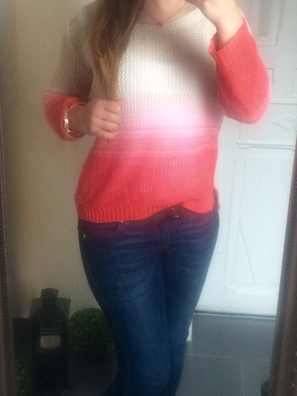 Dip-Dye Strickpullover Pulli Lachs/orange-weiss Gr. S/M