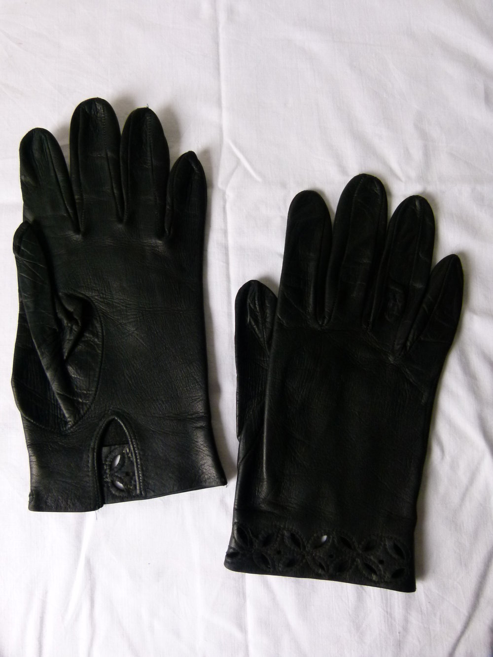 Leder Handschuhe, True Vintage, schwarz, Gothic Retro Boho Rockabilly Mori 60s 50s