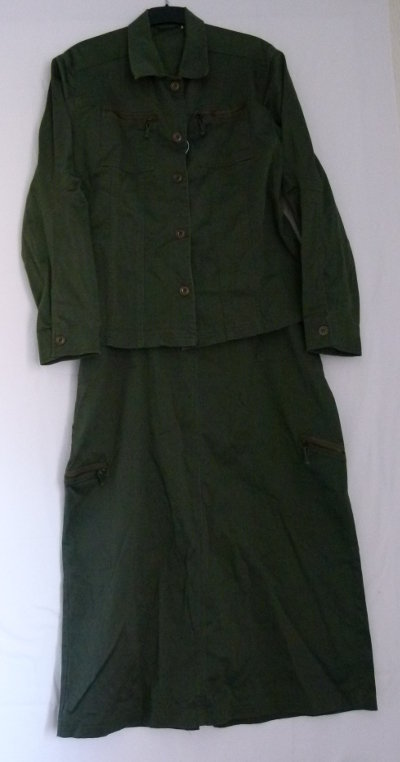 Zweiteiler Rock und Jacke im Army-Look, dunkelgrün oliv waldgrün, Boho Mori Lagenlook
