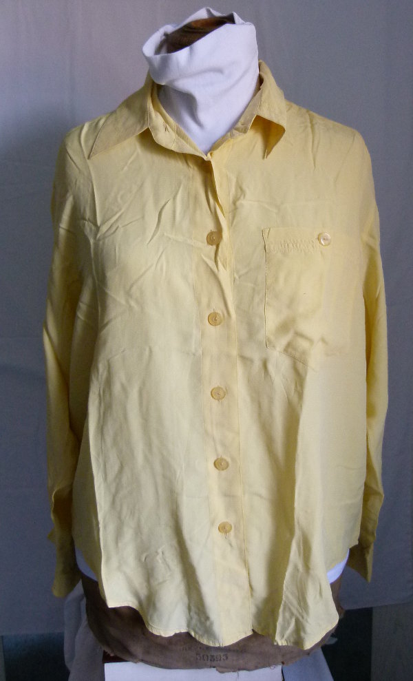 Seiden Bluse, fein gerippt, hellgelb, Boho Retro Sommer Vintage