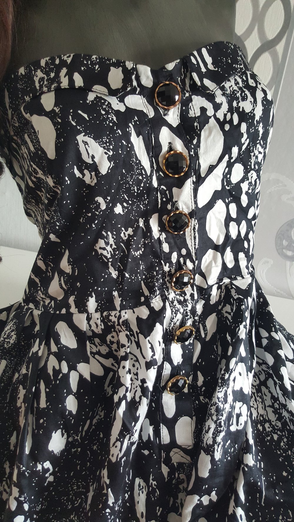 Kleid Schwarz Weiß Ballonkleid Schulterfrei 40 42 L XL