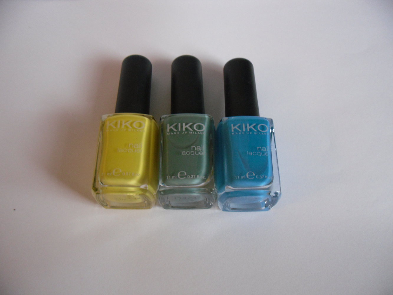 3 Nagellacke von Kiko gelb, graugrün, blau