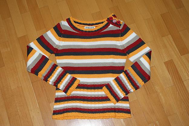 TOP COLOURBLOCKING STRICKPULLI BLIND DATE STREIFEN WIE NEU GESTREIFT GELB ROT WEISS BEIGE BRAUN