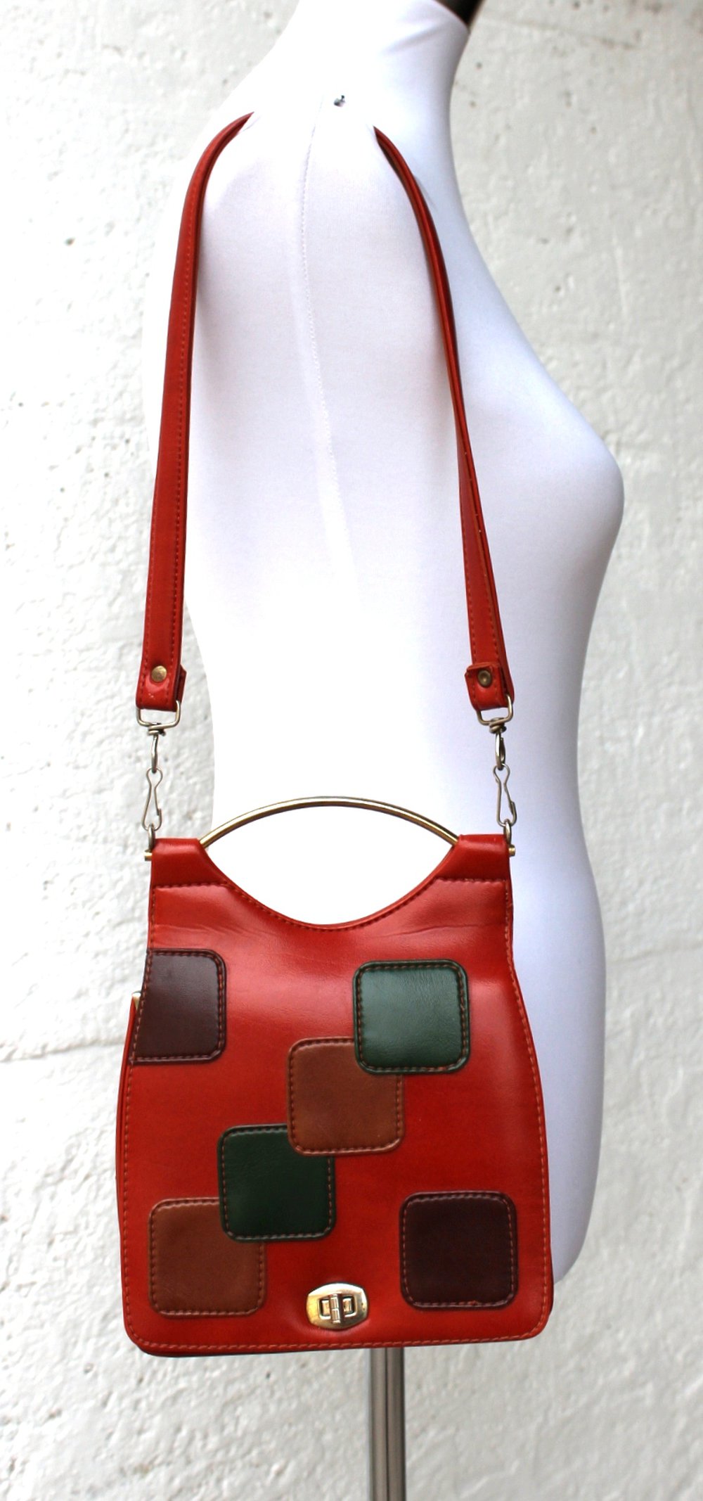 braune Vintagetasche im Patchwork-Look, True Vintage Handtasche, 1970er