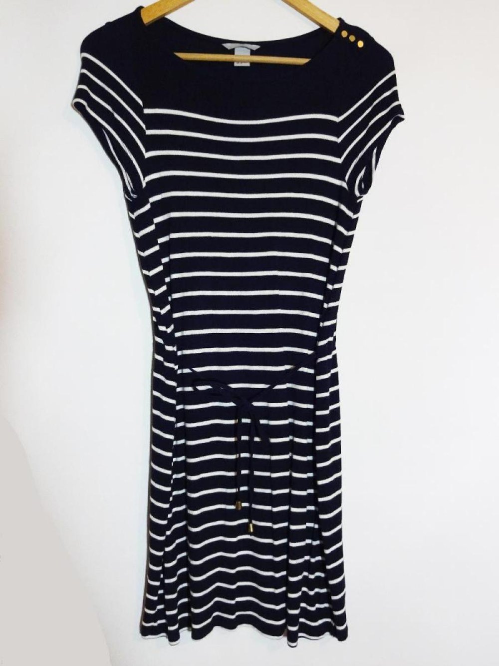 Gestreiftes Feinstrickkleid mit kurzen Ärmeln Maritim Streifen Frühling Sommer Gr. 40 Gr. M