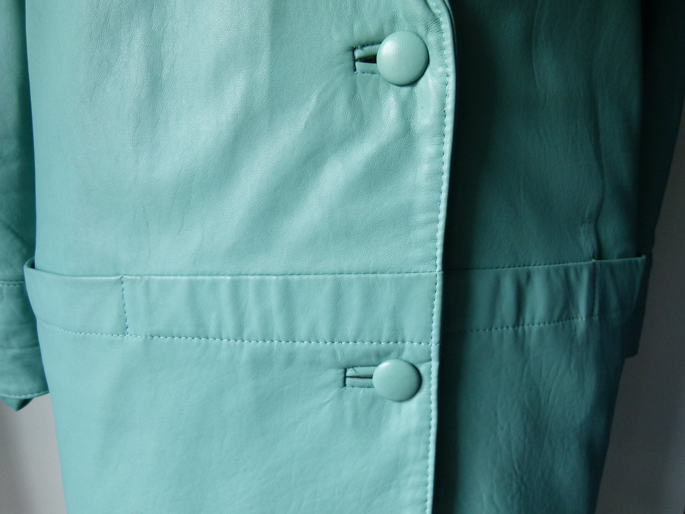 80er Jahre Leder Jacke Blazer, mintgrün pastell, Retro 80s Vintage Boho Lagenlook