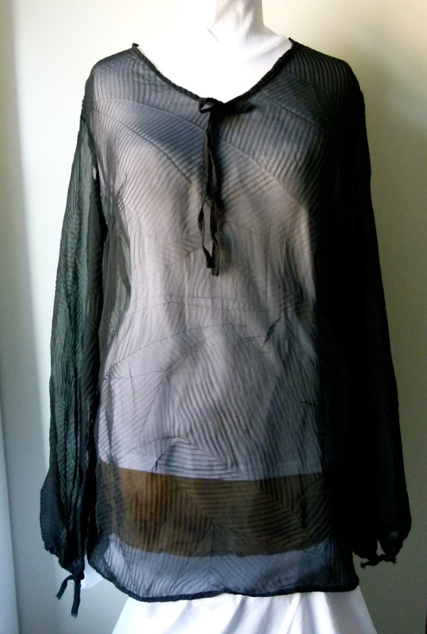 Chiffon Tunika Bluse in Spinnweben Optik, transparent schwarz,  Gothic Boho Emo Alternative Metal Mori