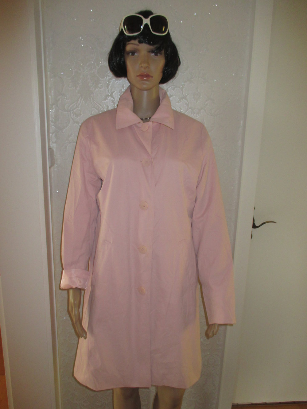  NEU * DESIGNER * Trench- Coat * Mantel mit Blüten * Blumen * Flower- Power * Futter * Gr. 38- 40/ S- M * rosè- quarz *