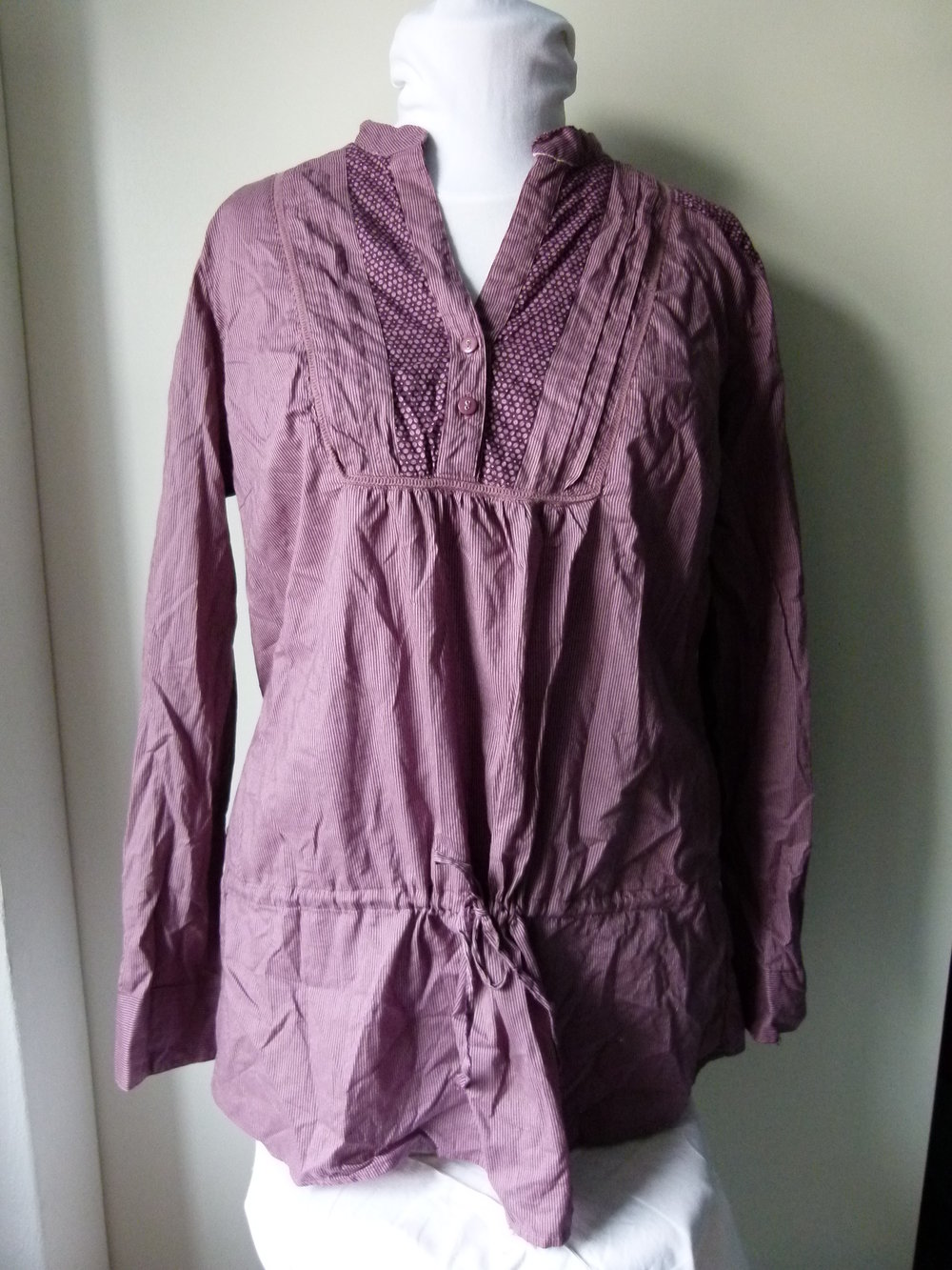 Long Bluse Tunika, violett pflaume gestreift & gemustert, Landleben Mori Lagenlook Festival Boho