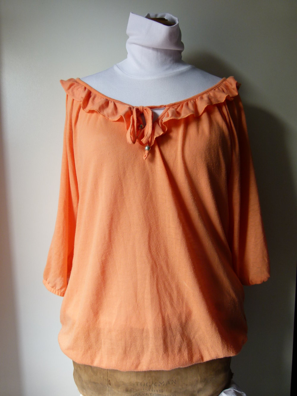 Carmen Shirt Tunika mit Volants, orange apricot, Boho Hippie Goa Festival Mori Lagenlook 