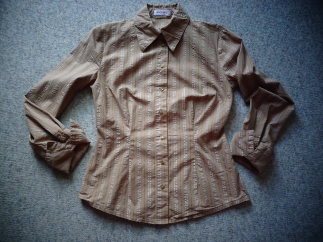 # Bluse Langarm Gr. 34 hellbraun mit Silberfaden