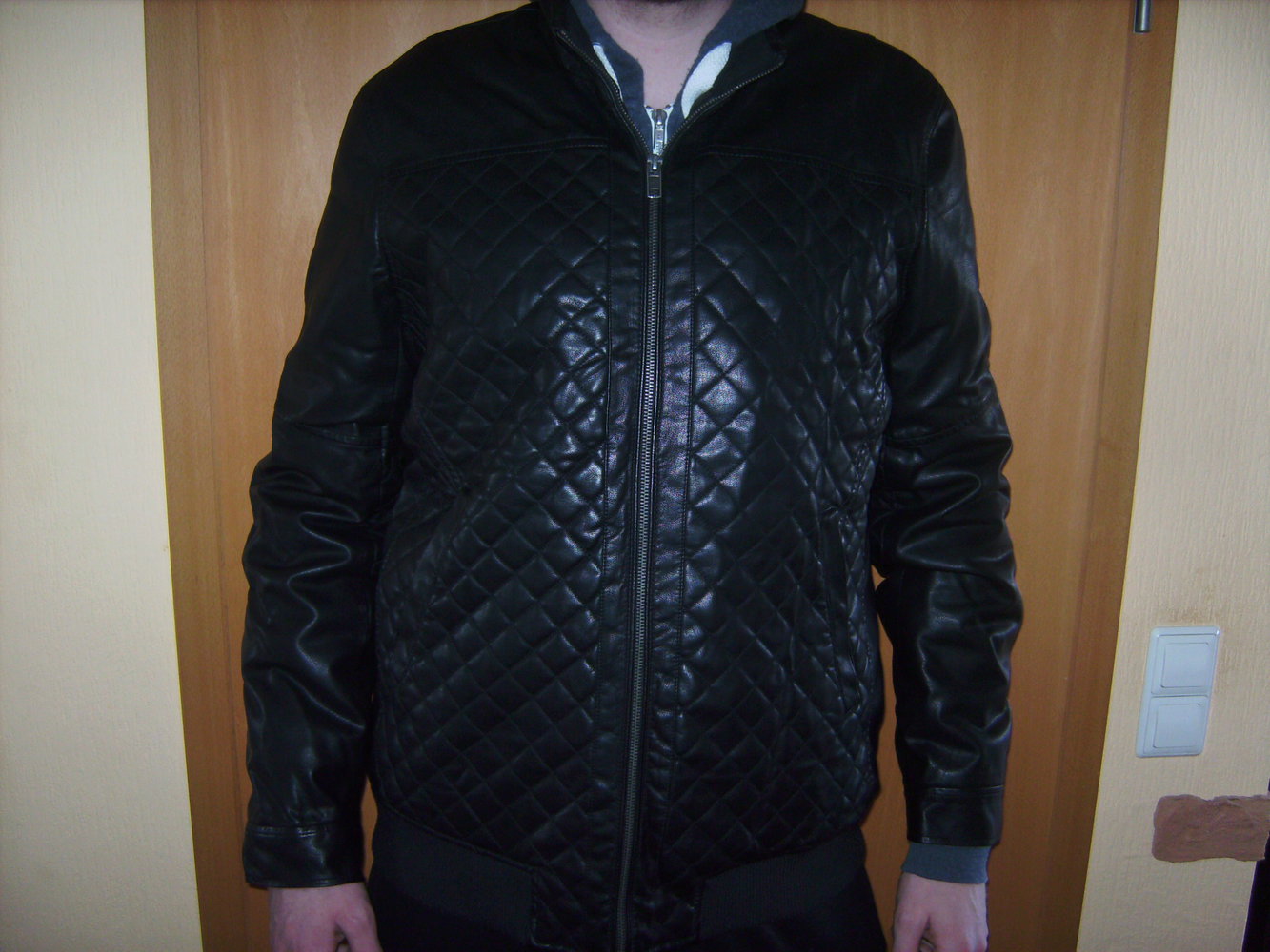 *** Jacke New Yorker, Biker-Look, XL, schwarz, Kunstleder, Stylische Herrenjacke Steppnaht Bomber Jacke Sportiv