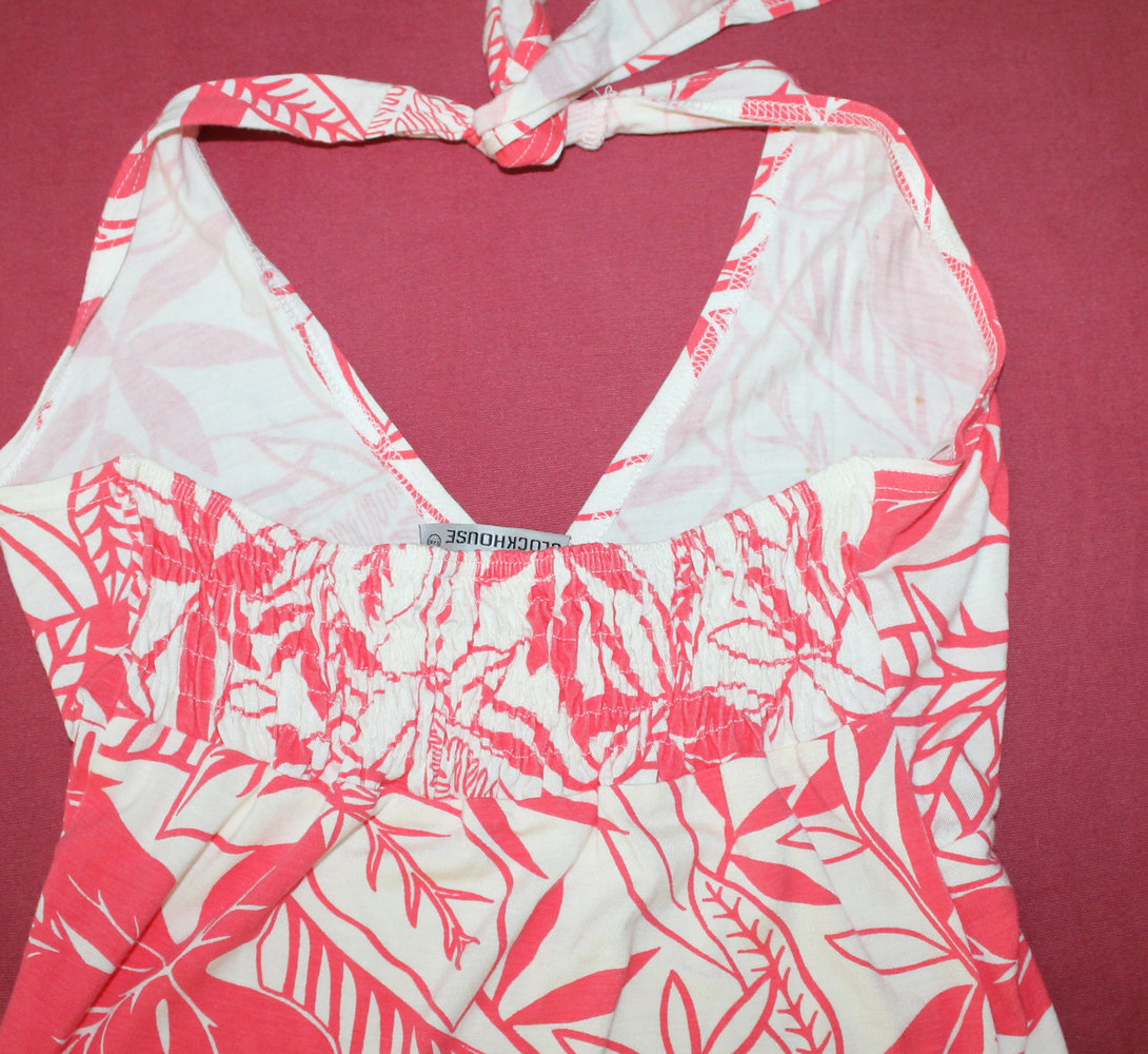 schickes, knalliges Sommerkleid / Neckholder in weiß und pink von C&A