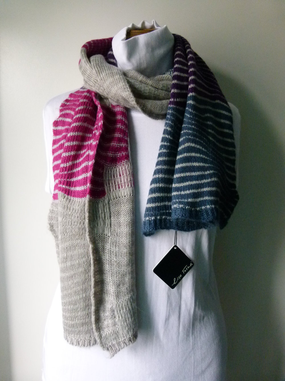 XL Strick Schal, grau pink lila blau, NEU, Boho Hippie Goa Festival Mori Lagenlook